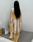 Naomi Yellow Printed Palm Floral Modest Kaftan with Inner Tie