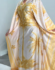Naomi Yellow Printed Palm Floral Modest Kaftan with Inner Tie