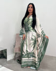 Naomi Green Printed Palm Floral Modest Kaftan with Inner Tie