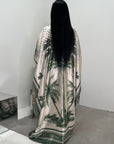 Naomi Green Printed Palm Floral Modest Kaftan with Inner Tie