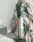Naomi Green Printed Palm Floral Modest Kaftan with Inner Tie