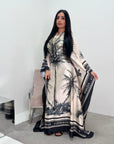 Naomi Khaki Printed Palm Floral Modest Kaftan with Inner Tie
