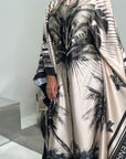Naomi Khaki Printed Palm Floral Modest Kaftan with Inner Tie