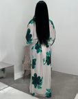 Reika Emerald Green Linen Floral Front Knot Modest Dress