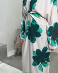 Reika Emerald Green Linen Floral Front Knot Modest Dress