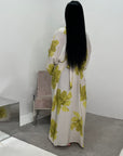 Reika Lime Green Linen Floral Front Knot Modest Dress