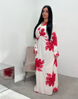 Reika Wine Linen Floral Front Knot Modest Dress