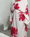 Reika Wine Linen Floral Front Knot Modest Dress