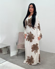 Reika Chocolate Linen Floral Front Knot Modest Dress