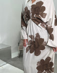 Reika Chocolate Linen Floral Front Knot Modest Dress