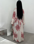 Reika Pink Linen Floral Front Knot Modest Dress