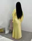 Aqsa Yellow Premium Tie Back Satin Quality Dress