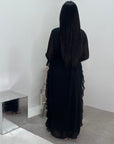 Eiman Black Summer Tie Back Long Sleeve Mesh With Lining Modest Dress