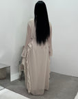 Eiman Beige Summer Tie Back Long Sleeve Mesh With Lining Modest Dress
