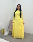 Eiman Yellow Summer Tie Back Long Sleeve Mesh With Lining Modest Dress