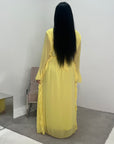 Eiman Yellow Summer Tie Back Long Sleeve Mesh With Lining Modest Dress