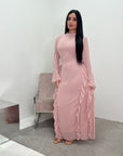 Eiman Pink Summer Tie Back Long Sleeve Mesh With Lining Modest Dress