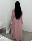 Eiman Pink Summer Tie Back Long Sleeve Mesh With Lining Modest Dress