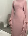 Eiman Pink Summer Tie Back Long Sleeve Mesh With Lining Modest Dress