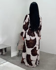 Kaleen Brown Floral Tie Back Modest Dress with Elasticated Cuff Sleeves
