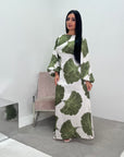 Kaleen Khaki Floral Tie Back Modest Dress with Elasticated Cuff Sleeves