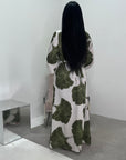 Kaleen Khaki Floral Tie Back Modest Dress with Elasticated Cuff Sleeves