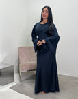 Aqsa Navy Premium Tie Back Satin Quality Dress