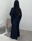 Aqsa Navy Premium Tie Back Satin Quality Dress
