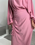 Ayma Pink Ladies Modest Summer Linen Tie Back Plain Dress