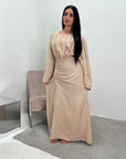 Ayma Camel Ladies Modest Summer Linen Tie Back Plain Dress