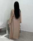 Ayma Camel Ladies Modest Summer Linen Tie Back Plain Dress