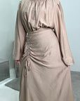 Ayma Camel Ladies Modest Summer Linen Tie Back Plain Dress