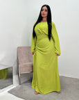 Ayma Lime Green Ladies Modest Summer Linen Tie Back Plain Dress