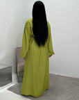 Ayma Lime Green Ladies Modest Summer Linen Tie Back Plain Dress