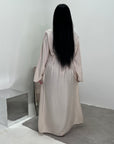 Ayma Cream Ladies Modest Summer Linen Tie Back Plain Dress