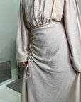Ayma Cream Ladies Modest Summer Linen Tie Back Plain Dress