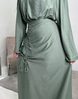 Ayma Sage Green Ladies Modest Summer Linen Tie Back Plain Dress