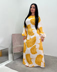 Kaleen Yellow Floral Tie Back Modest Dress with Elasticated Cuff Sleeves