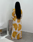 Kaleen Yellow Floral Tie Back Modest Dress with Elasticated Cuff Sleeves