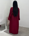 Zaneta Wine Linen Side Button Detail Modest Dress
