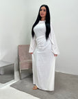 Zaneta White Linen Side Button Detail Modest Dress