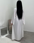 Zaneta White Linen Side Button Detail Modest Dress