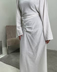 Zaneta White Linen Side Button Detail Modest Dress