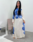 Fitria Navy Linen Floral Printed Tie Back Modest Dress
