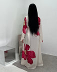 Fitria Red Linen Floral Printed Tie Back Modest Dress