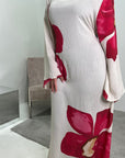 Fitria Red Linen Floral Printed Tie Back Modest Dress