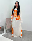 Fitria Yellow Linen Floral Printed Tie Back Modest Dress