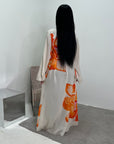 Fitria Yellow Linen Floral Printed Tie Back Modest Dress