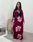 Falon Wine Linen Modest Summer Floral Dress