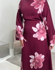 Falon Wine Linen Modest Summer Floral Dress